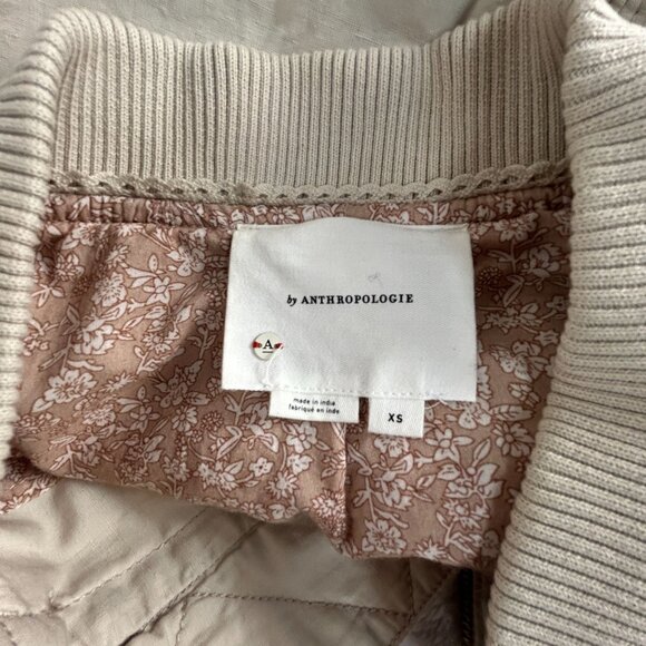 By Anthropologie Womens Ruched Lace-Trim Bomber Jacket Size XS Beige Cropped - Picture 3 of 9